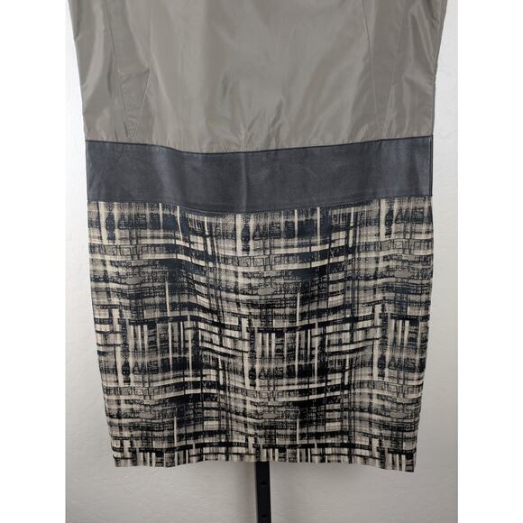 Lafayette 148 size 8 Sleeveless Drop Waist Shift Dress faux leather taupe black - Picture 7 of 9